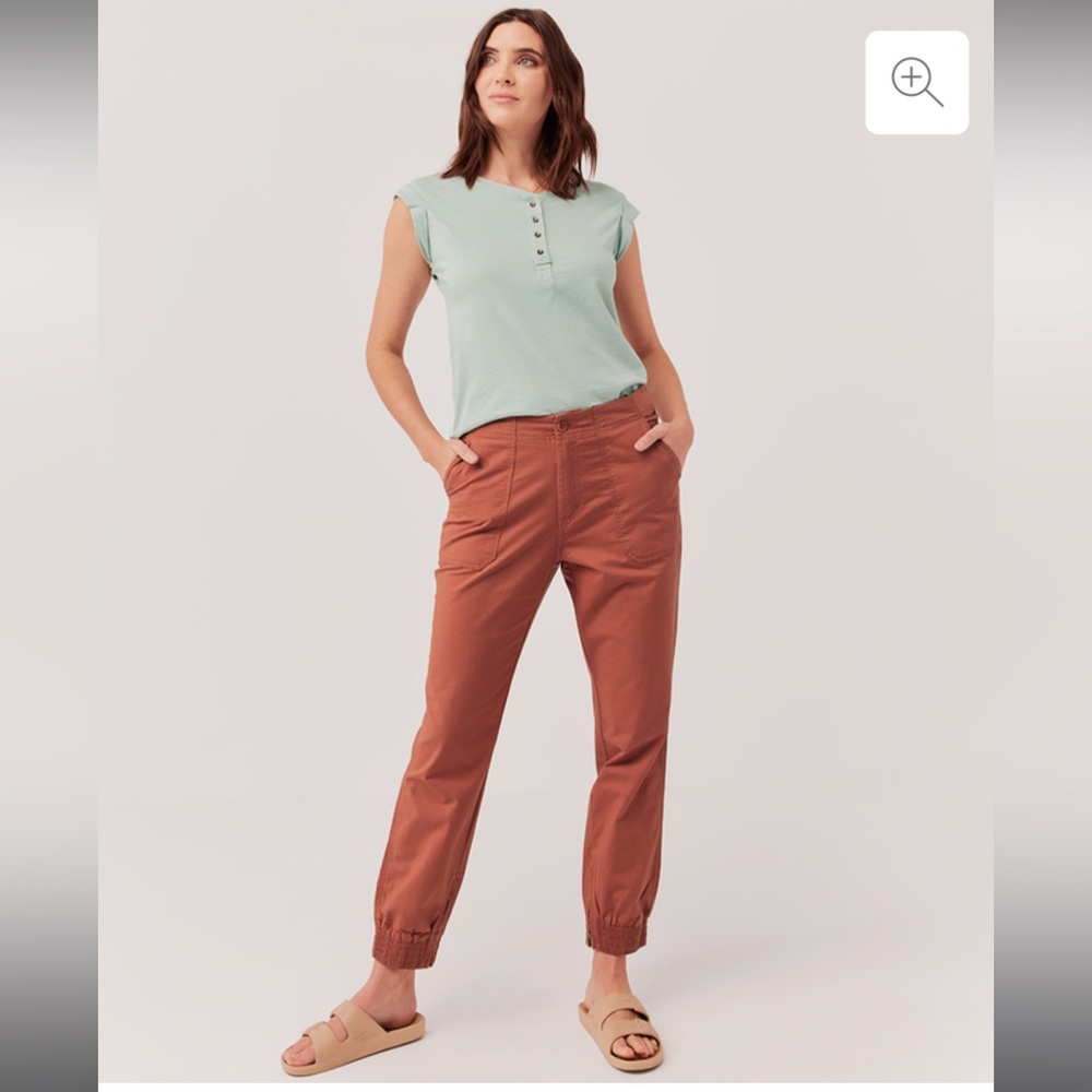 🌿Pact Woven Twill Utility Organic Stretch Cotton Joggers Pants Adobe sz L